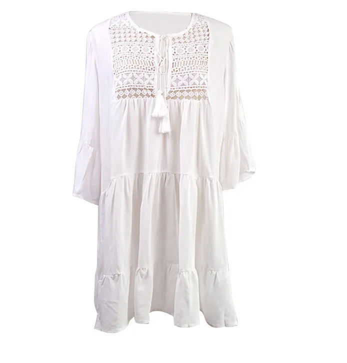 Cotton Hook Flower Loose Large Size Beach  Swimsuit Bikini Blouse Sunscreen Suit