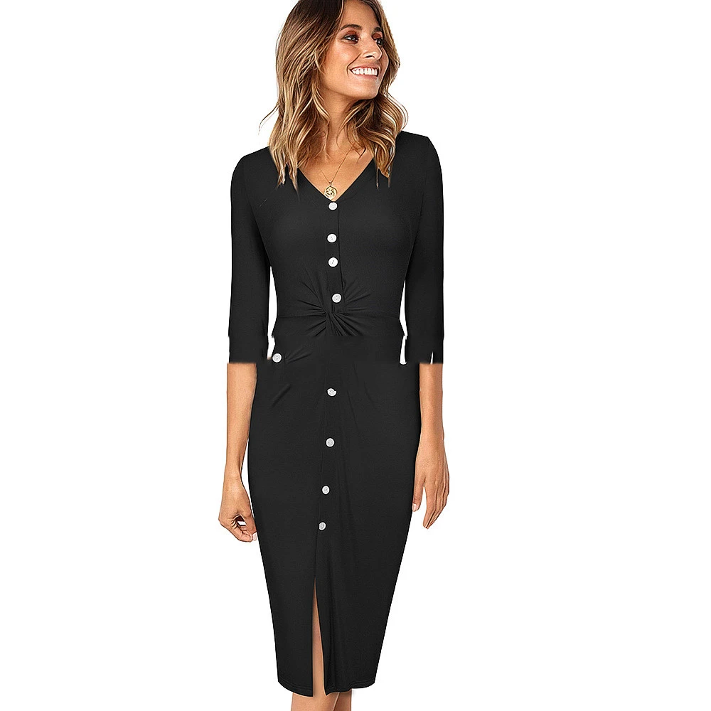 Women's Autumn And Winter New Single-Breasted Pleated Waist Sexy Slim Bag Hip Dress