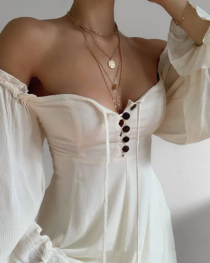 Cross-Border E-Commerce Independent Station European And American New Women's Clothing Beige One-Shoulder Dress
