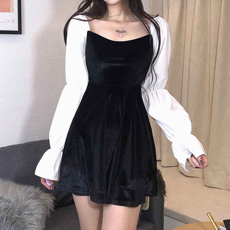 Velvet Dress Female Spring New Korean Style Temperament Slim Slimming