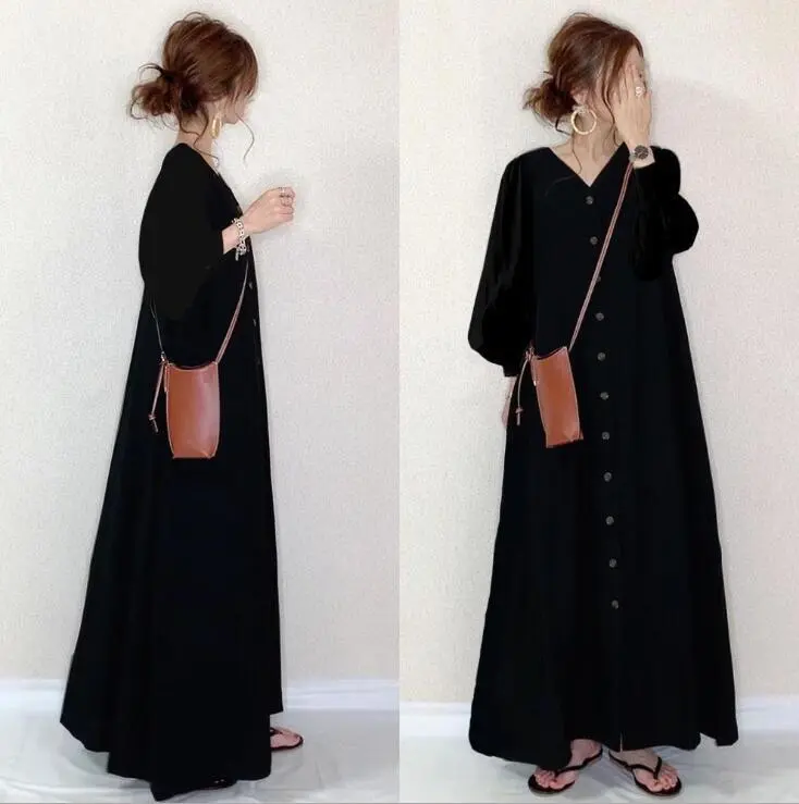 Single-Breasted Long-Sleeved Plus Size Dress