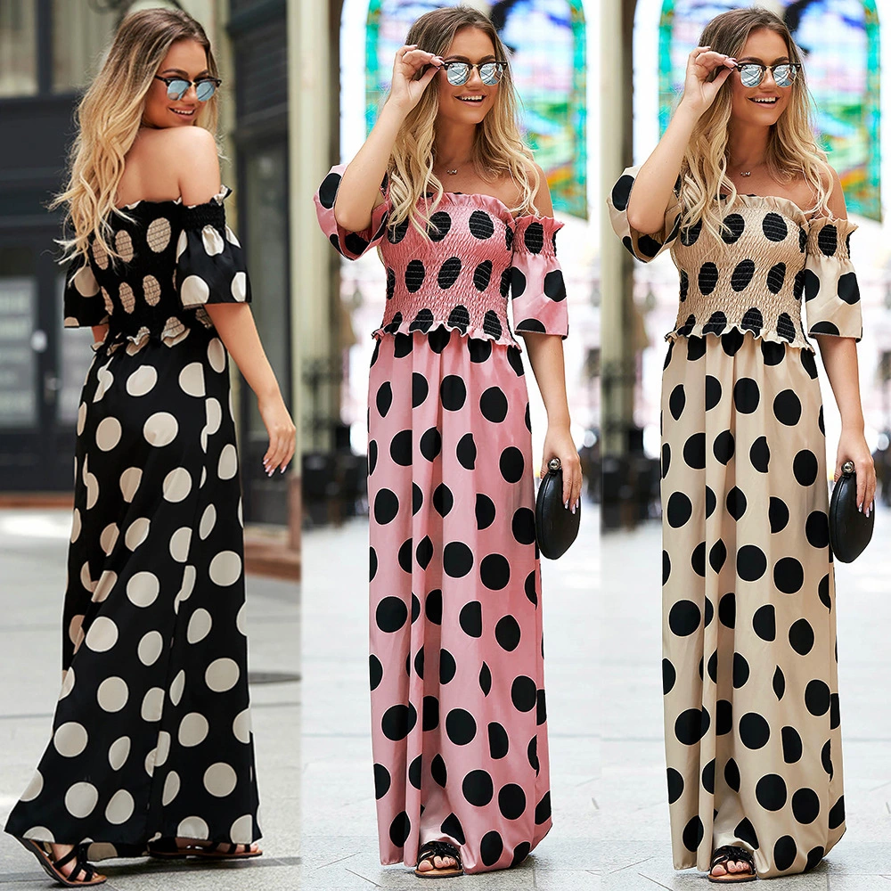 Polka Dot One-shoulder Dress With Wooden Ears