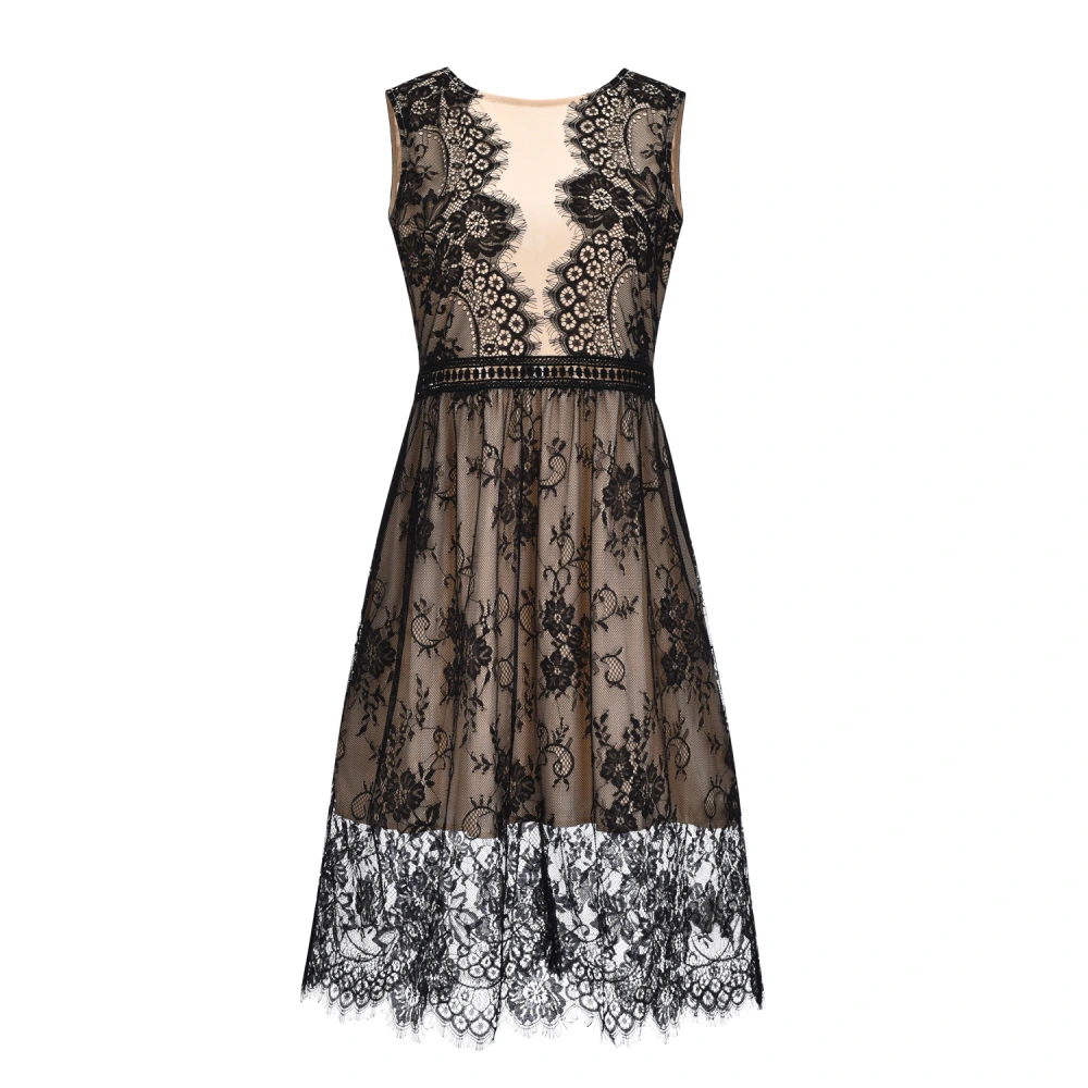 V-neck Mid-waist Lace Black Short Skirt