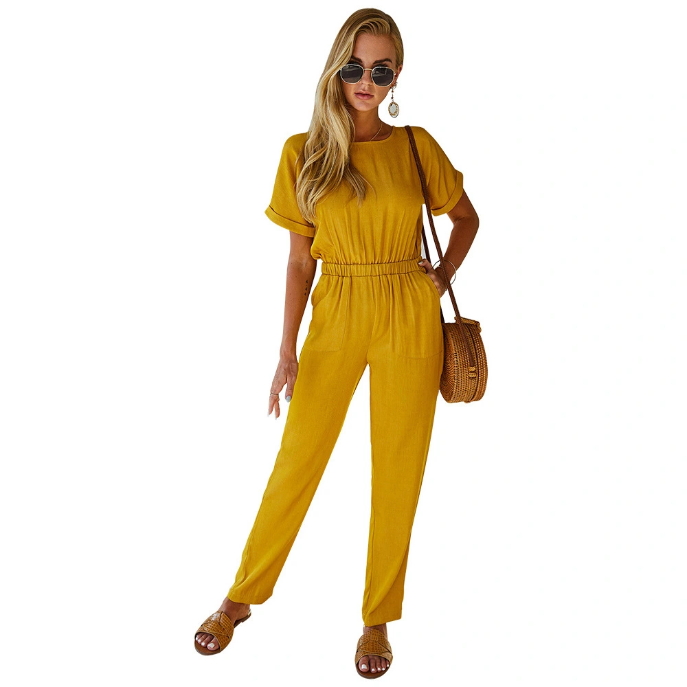 European And American Waist Slimming Jumpsuit Spring And Summer Aliexpress Zinc Solid Color Short Sleeves