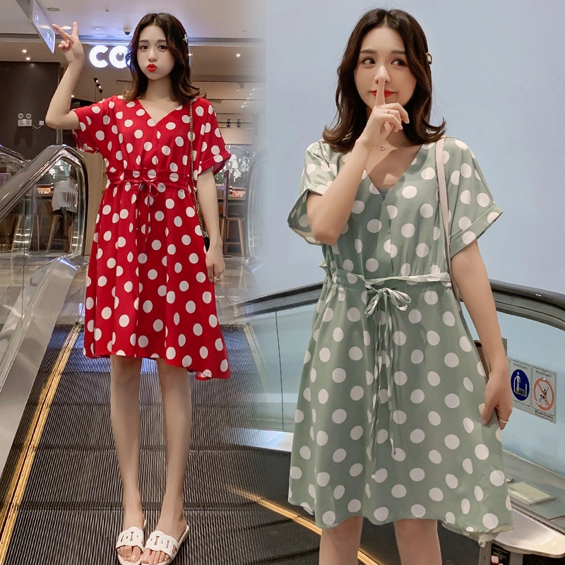 Summer Fashion Short Sleeve Chiffon Polka Dot Maternity Dress