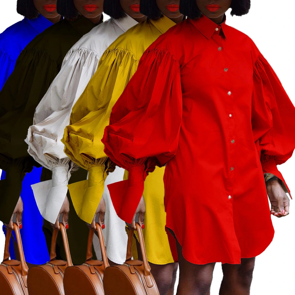 Women's Fashion Solid Color Shirt Dress