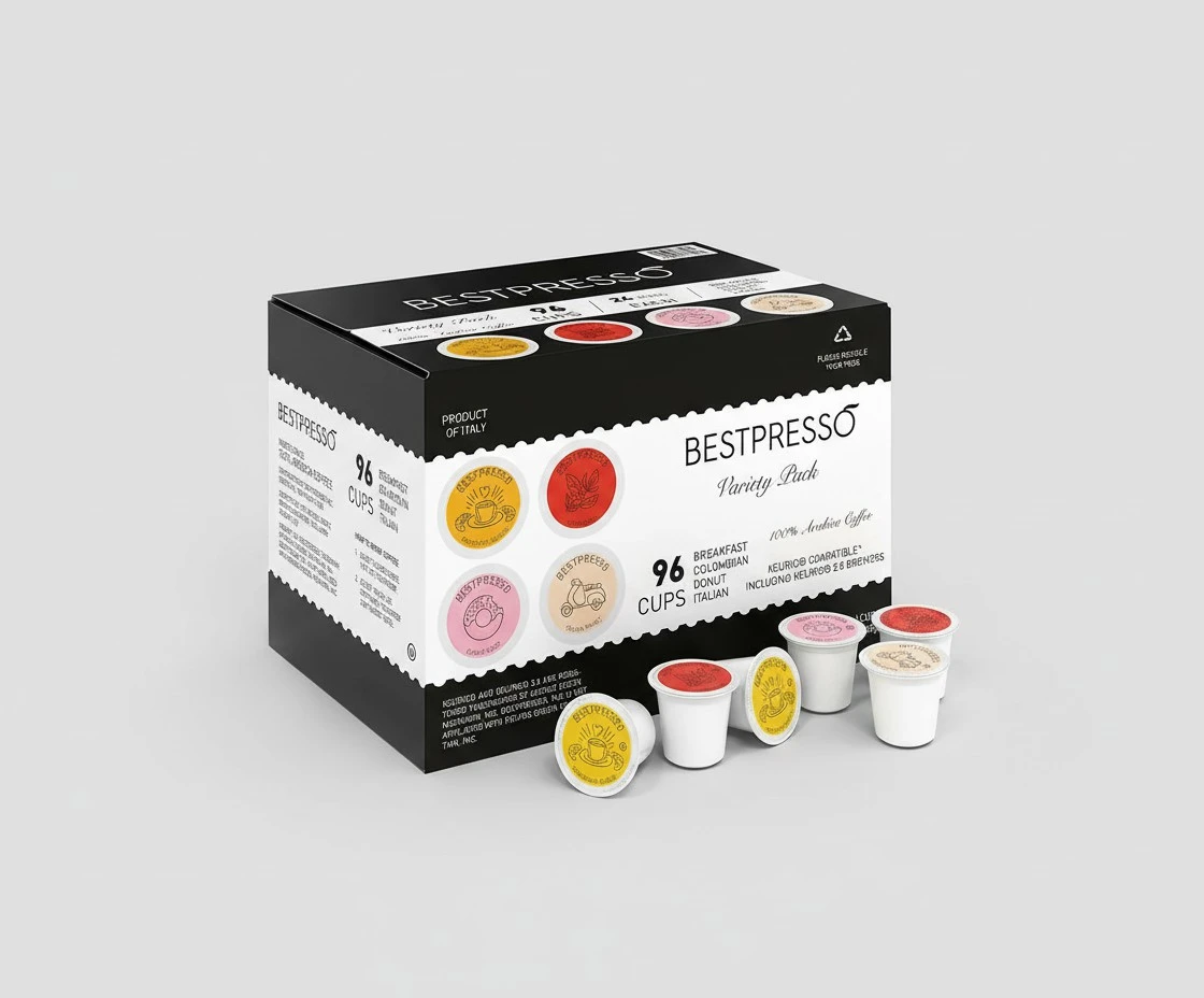 Bestpresso Coffee, Variety Pack Single Serve K-Cup Pods, 96 Count. Includes Breakfast, Colombian, Donut and Italian (Compatible With 2.0 Keurig Brewers) 8 Packs Of 12 Cups