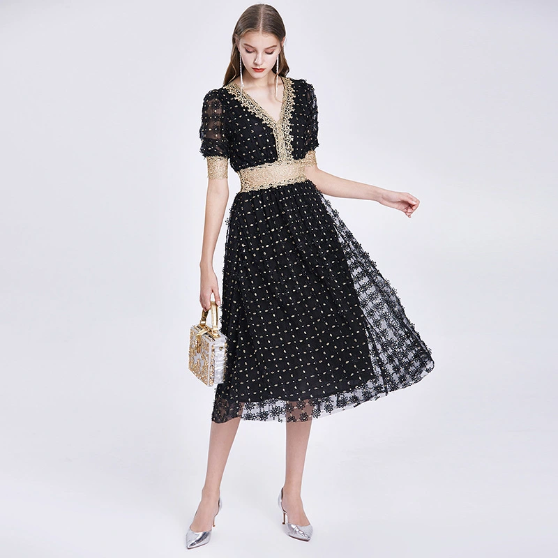  Summer Three-Dimensional Flower Embroidery French Dress