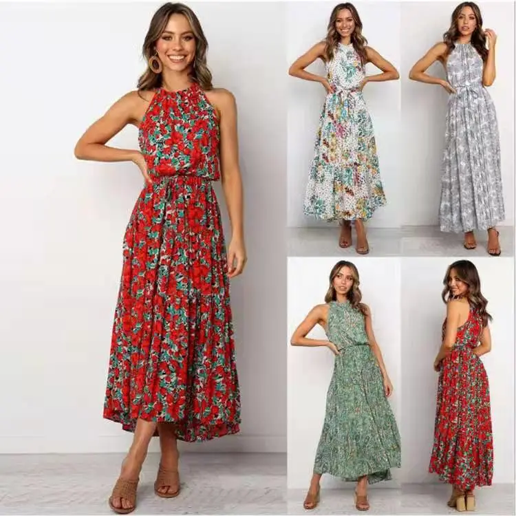 Dress Ladies Spring And Summer Sexy Milk Silk Fashion Fabric Printed Floral Long Skirt