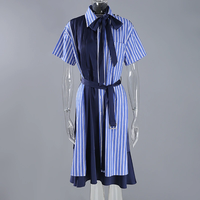 Women's New Style Short-sleeved Skirt With Striped Shirt Dress