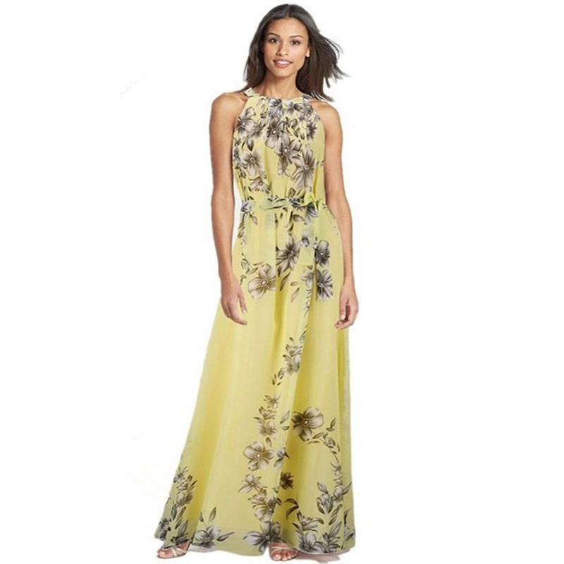 Beach Long Skirt Women's Bohemian Print Chiffon Slim Dress