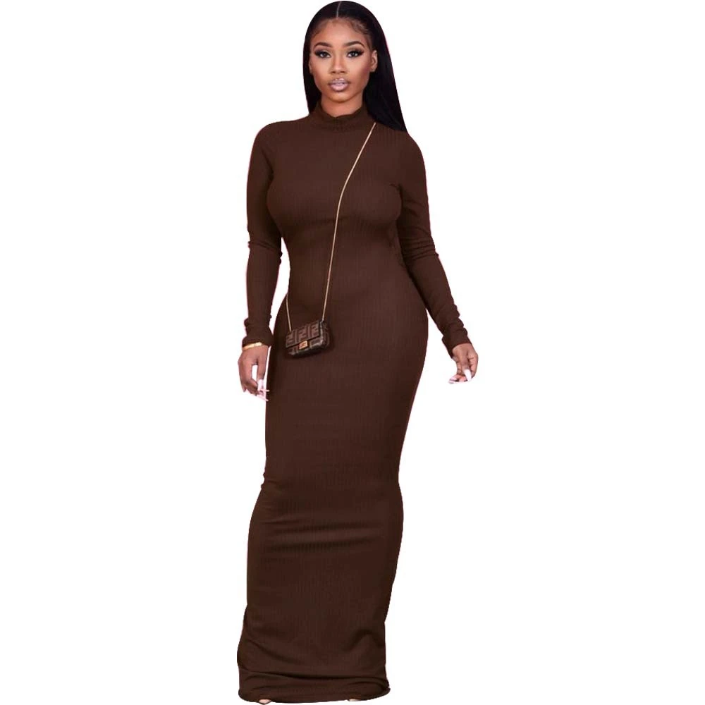 Fashion Simple Solid Color Long-Sleeved Dress