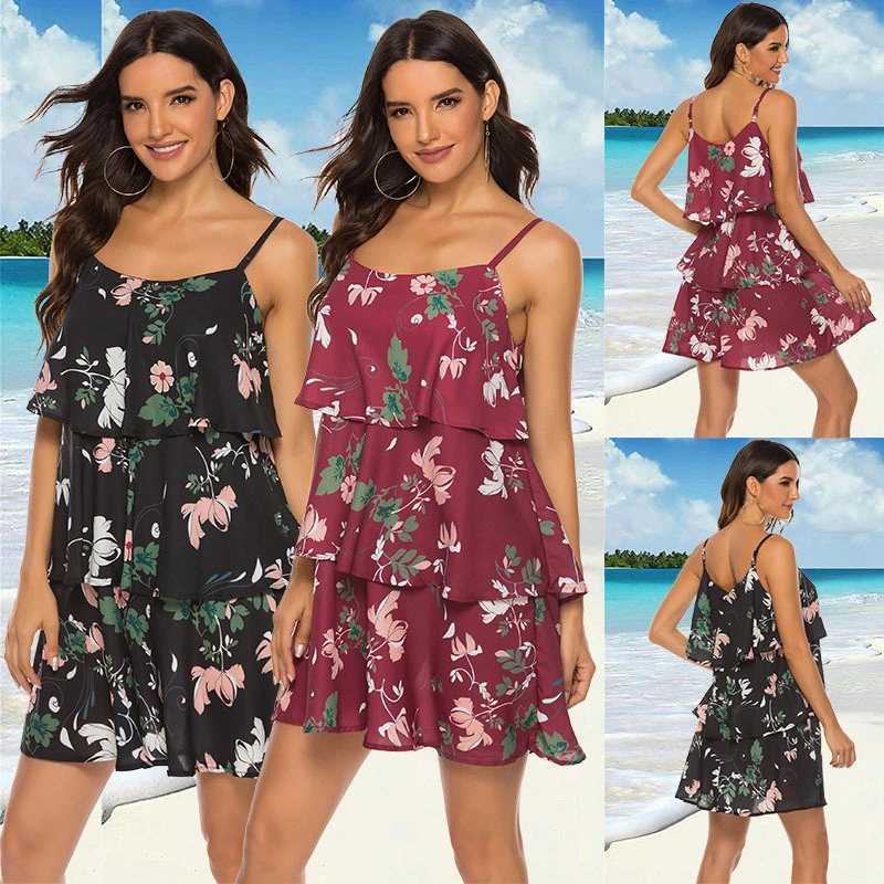 Ladies Dress With Sling Chiffon Print