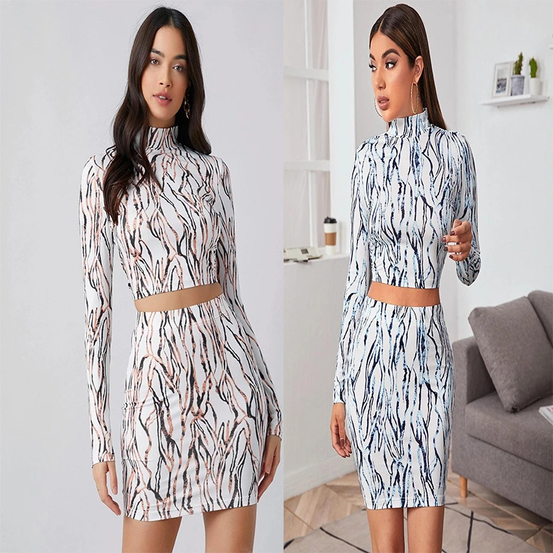 European And American Women'S Fashion Slim Printed Hip Skirt Suit