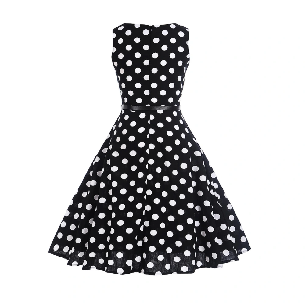 Retro Hepburn Style Waist Waist Big Swing Skirt Dress With Belt