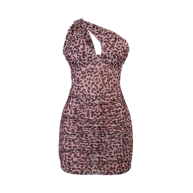 Mesh Leopard Print Breasted Sexy Buttocks Corset Dress