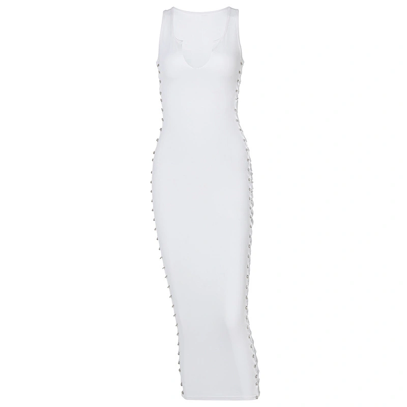 European And American Style Women's New Summer Fashion Sexy V-Neck Side Stitching Sleeveless Dress