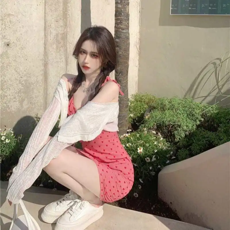 Love Polka Dot Waist Bag Hip Plaid Suspender Skirt