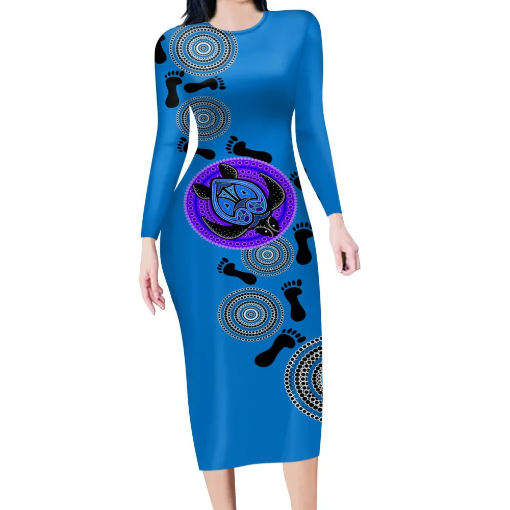 Ladies Printed Tortoise and Footprint Long Sleeve Dress