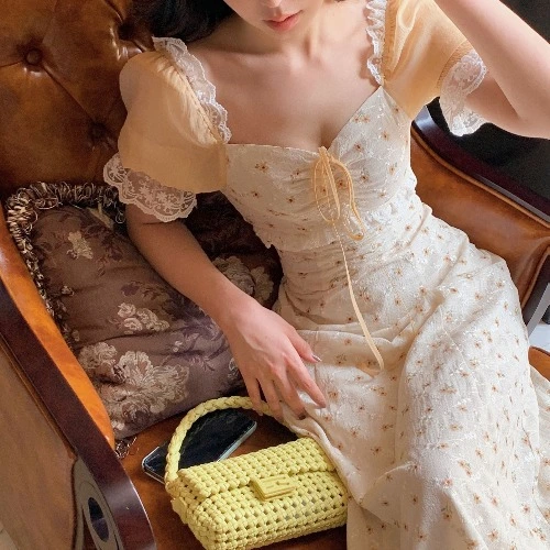 Downton Abbey Retro Girl Pastoral Floral Dress