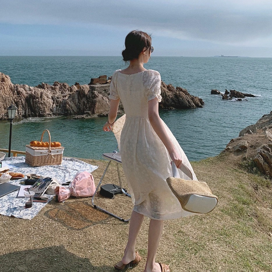  Summer New Style Small French First Love Dress Retro Fairy Super Fairy Dress Egg Yolk Long Skirt