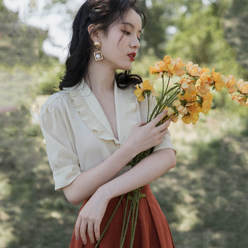 Light Mature Hong Kong Style Suit Women'S Retro Two-Piece Summer Shirt Design