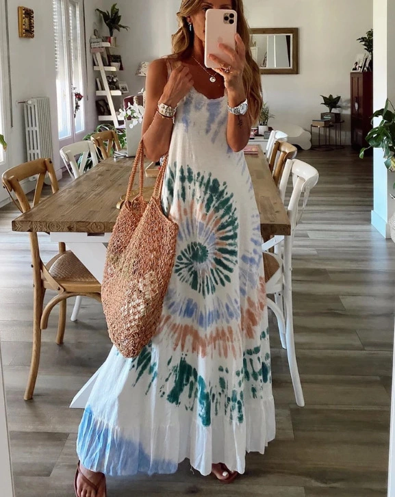 Casual Abstract Printed Round Neck Sleeveless Dress