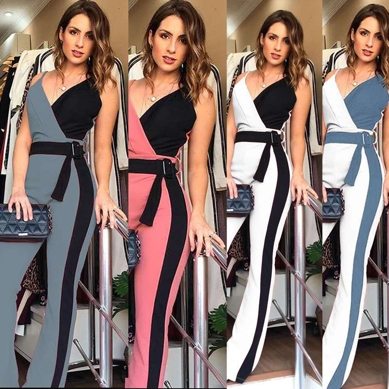 Black And White Double Suspender Jumpsuit