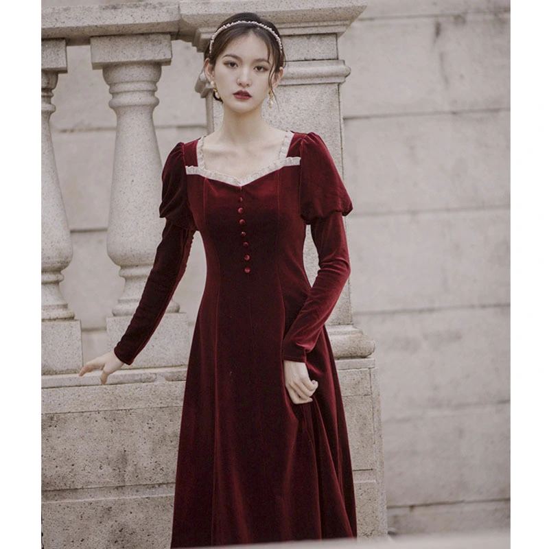 Red Engagement Dress French Vintage Hepburn Style