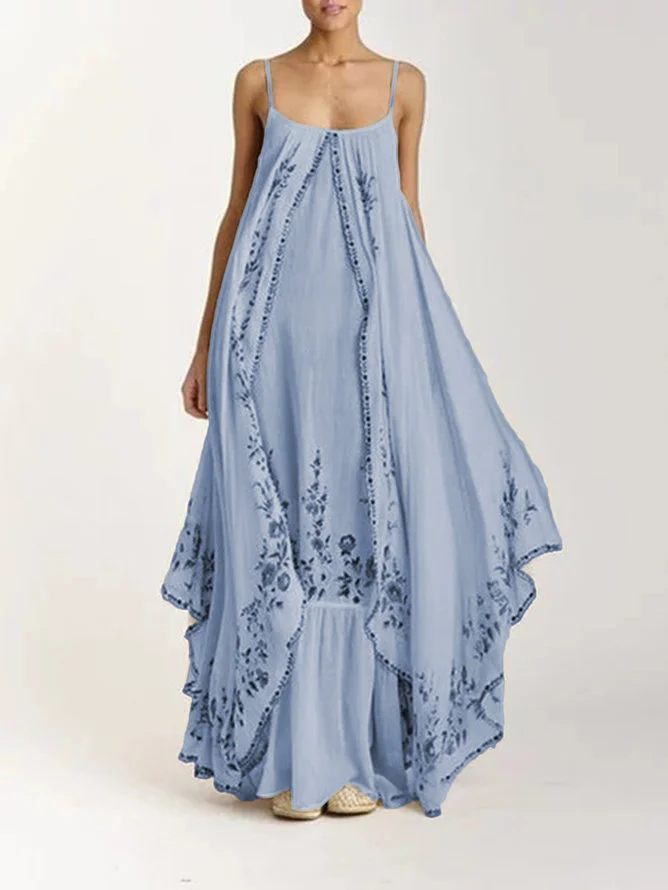 Women's Stand-alone Sling Strapless Tube Top Printing Big Hem Loose Dress Long Skirt