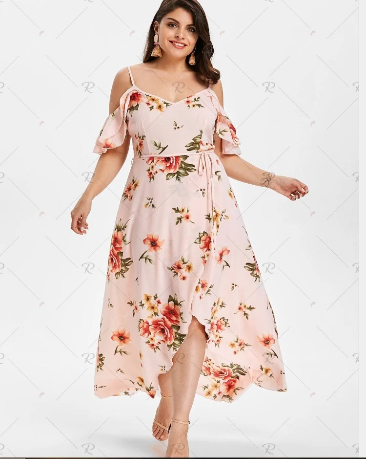 Plus Size Women'S Clothing Amazon Aliexpress Sling Print Off-The-Shoulder Dress Fat Mm Long Skirt