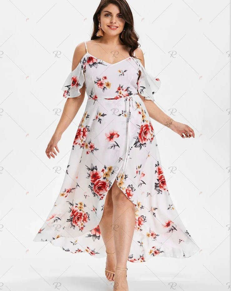 Plus Size Women'S Clothing Amazon Aliexpress Sling Print Off-The-Shoulder Dress Fat Mm Long Skirt