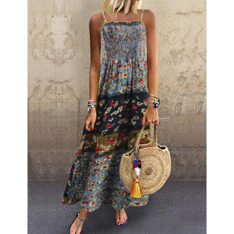 Dress Women's Cotton And Linen Floral Suspender Skirt