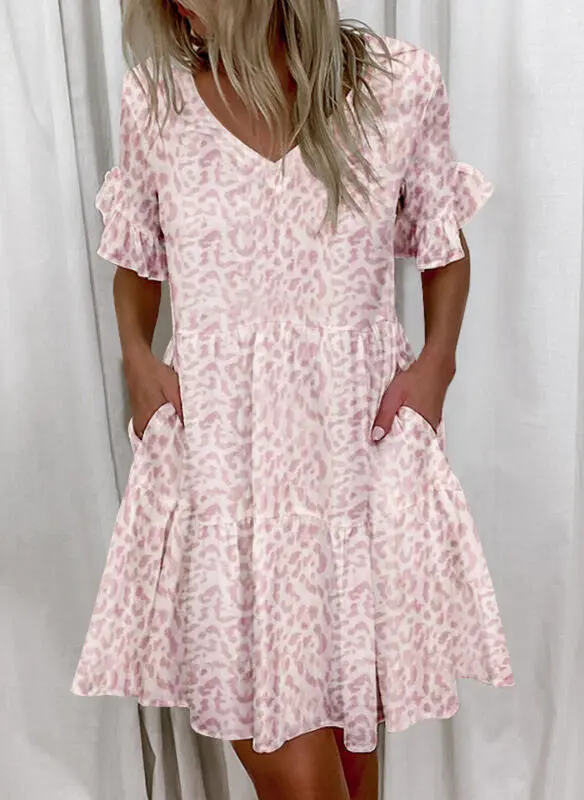 Printed Ruffled Pocket Dress Women