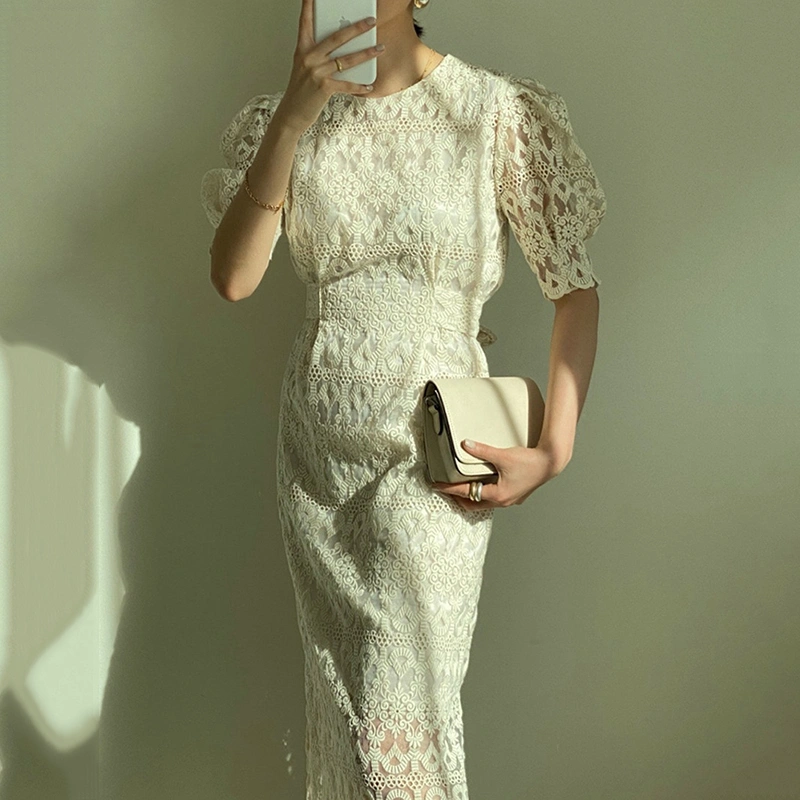 Round Neck Lace Crocheted Lace Dress