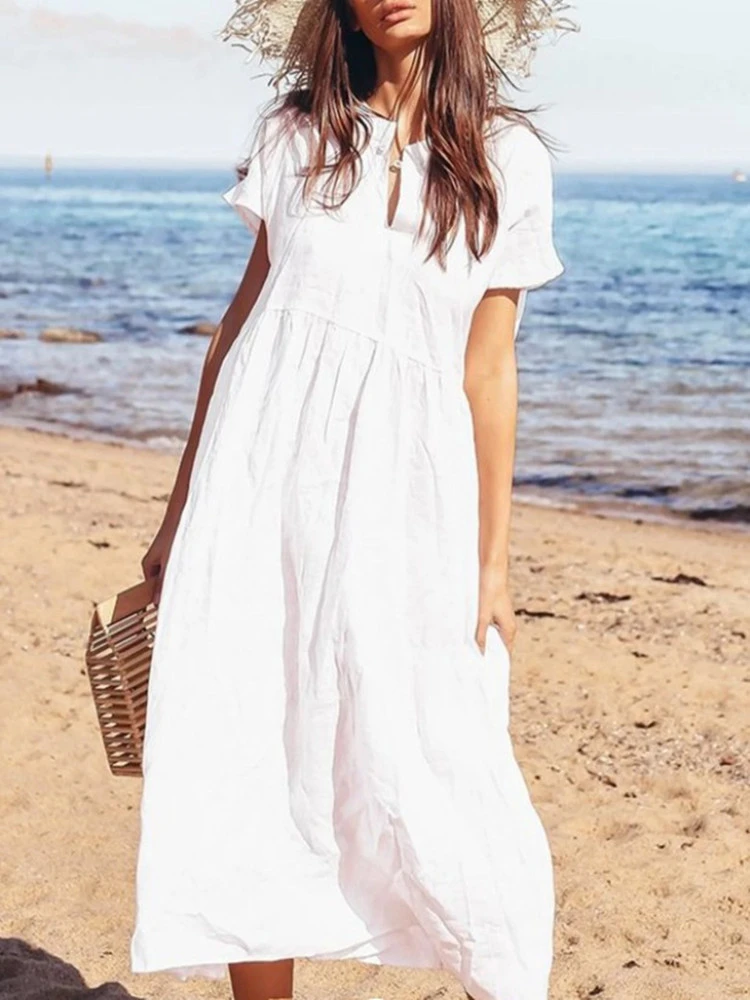 Dress Women's Solid Color Cotton And Linen Long Skirt With Big Swing Skirt