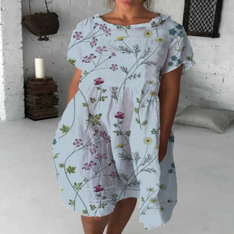 Fashion Round Neck Short Sleeve Casual Dress
