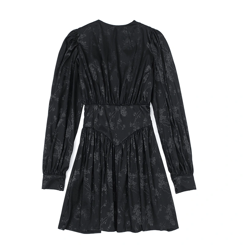 Dark V-neck waist dress