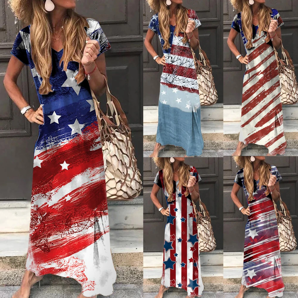 Liri Star Print Short Sleeve V-Neck Dress