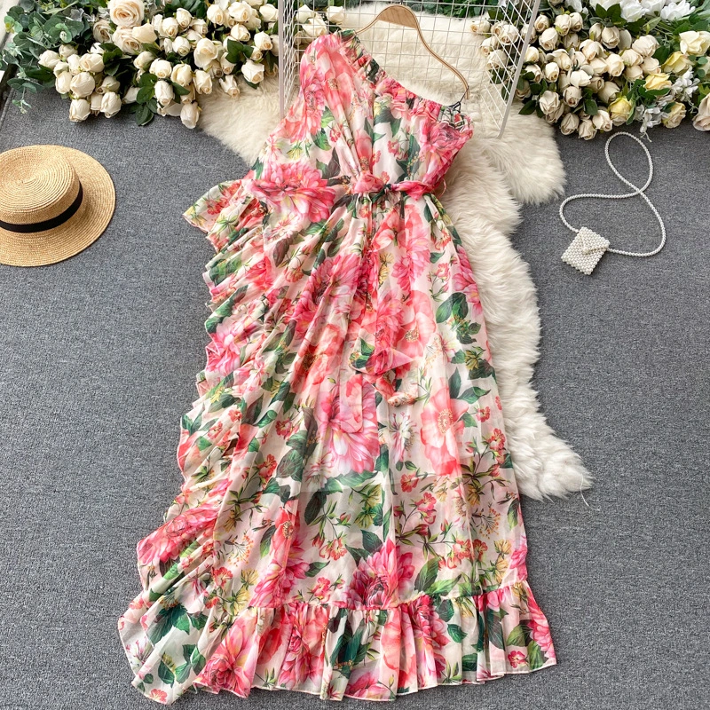 One-shoulder Elegant And Smart Ruffled Fairy Temperament Holiday Skirt