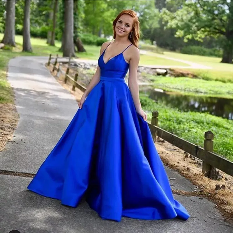 Evening Dress V Sexy Sling Back Simple Satin Is Thin And Long