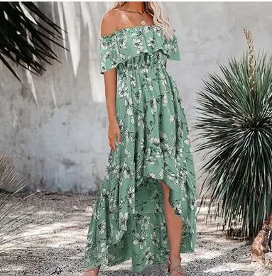 Floral One-neck Princess Dress With Short Sleeves And Elegant