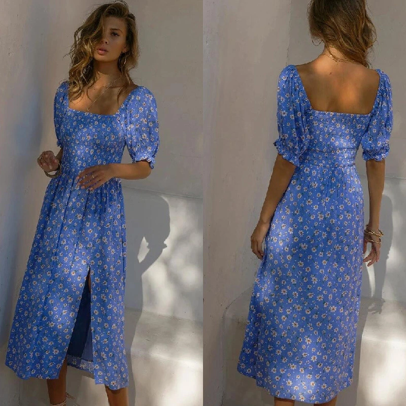 Casual Temperament Women's Digital Print Pullover Short Sleeve Square Neck Dress