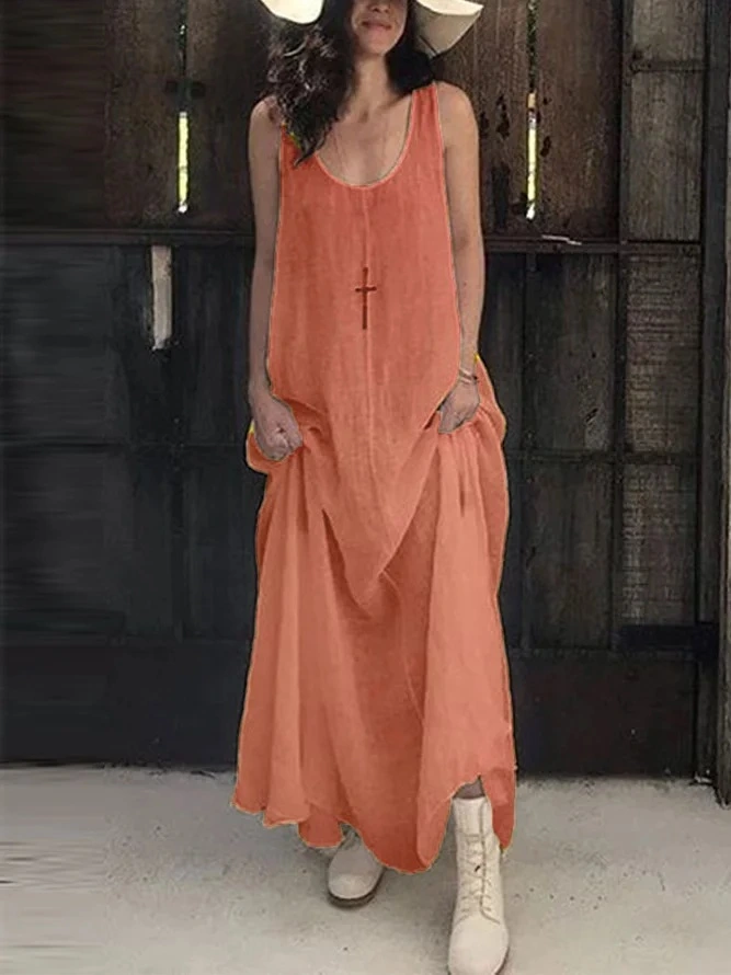Sleeveless U-neck Linen Maxi Dress
