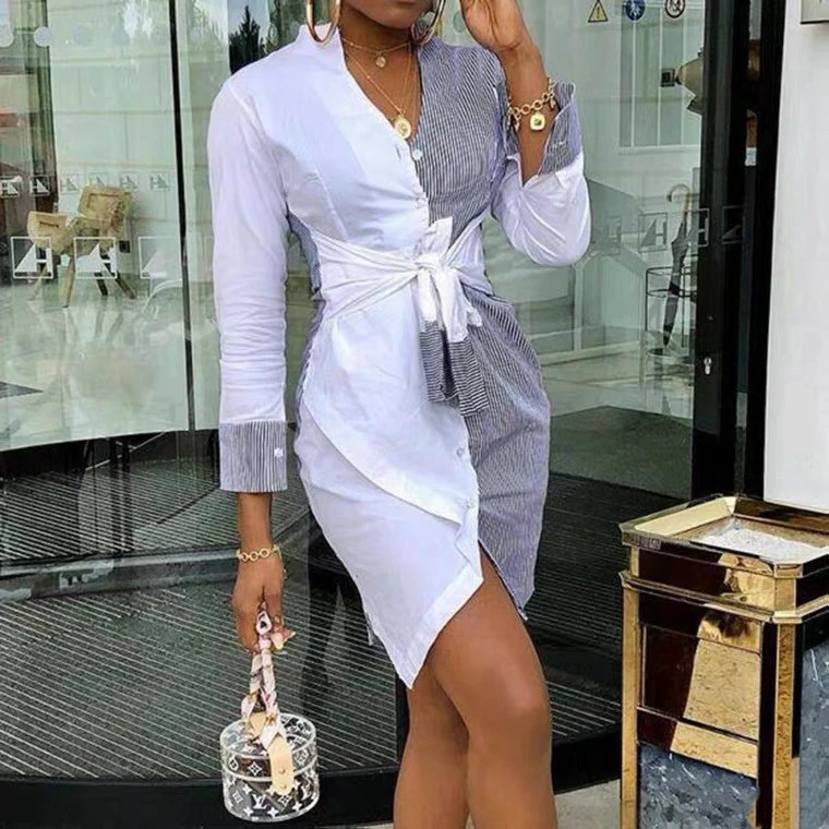 Ladies Striped Stitching Dress
