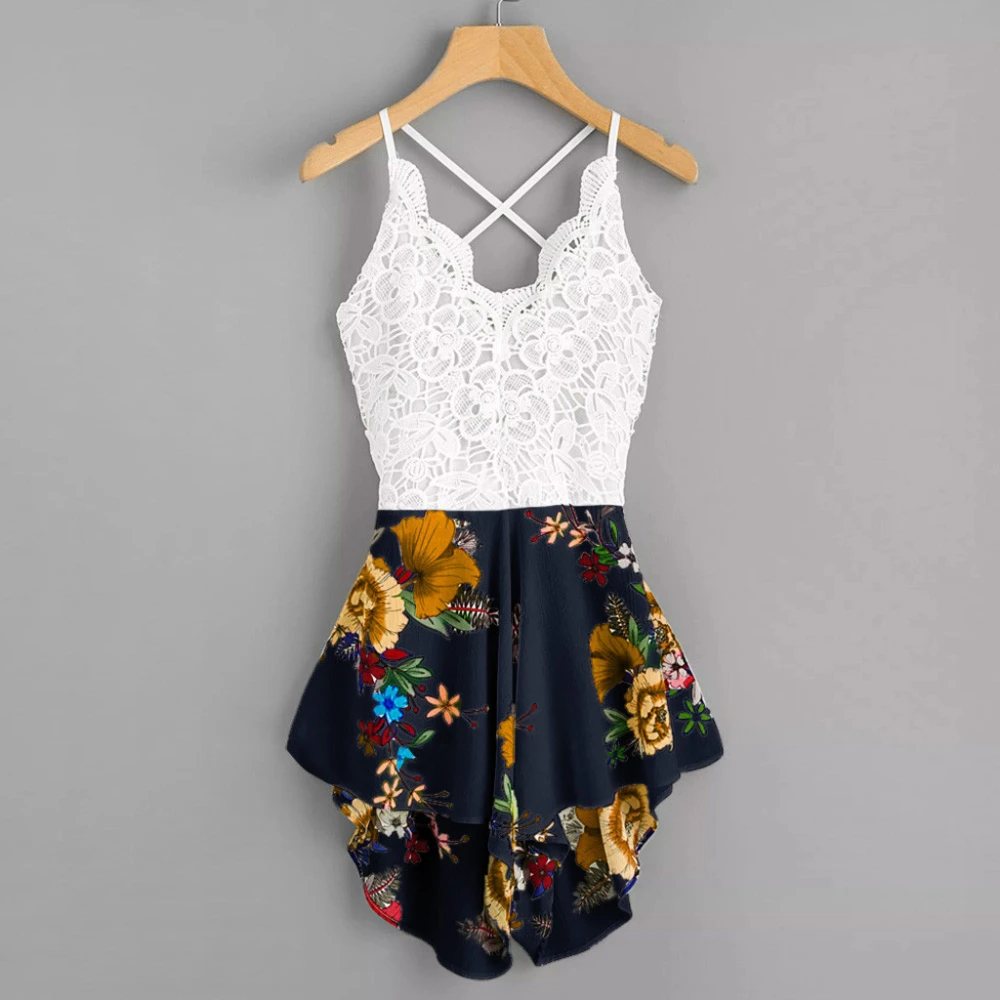Printed Jumpsuit With Cross Strap Top