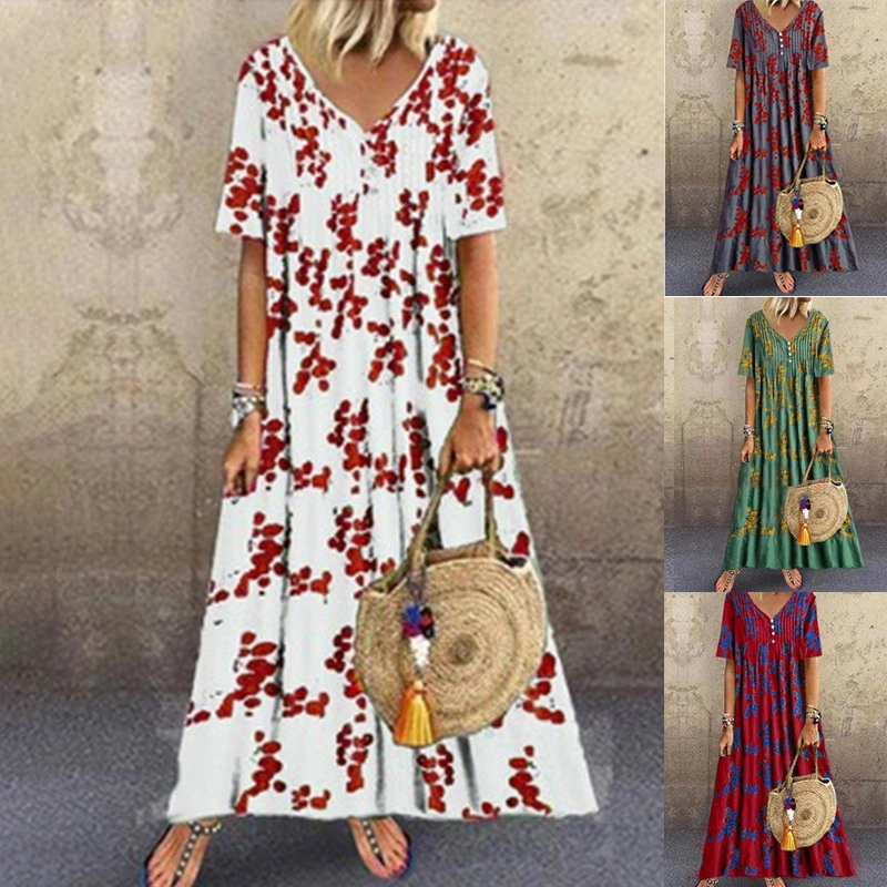 Cotton And Linen Retro Print Popular Big Swing Dress