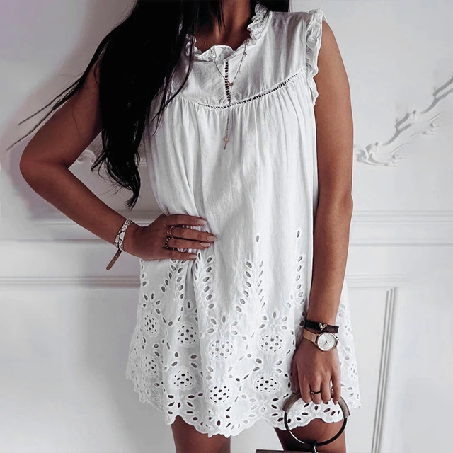Ladies White Lace-up Sexy Dress