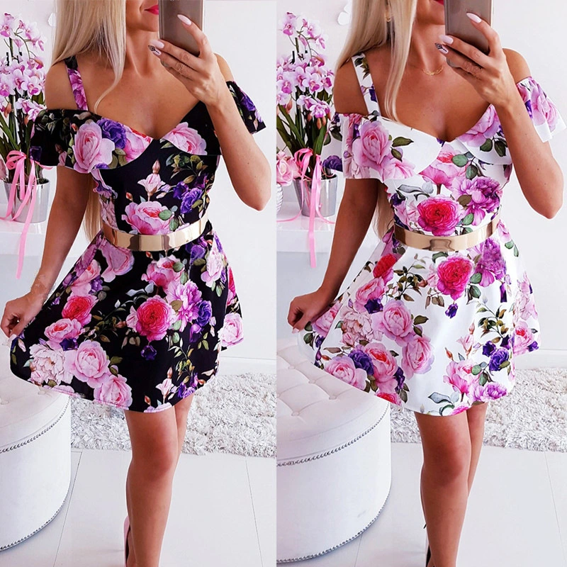 Waist V-neck Strapless Off-the-shoulder Dress