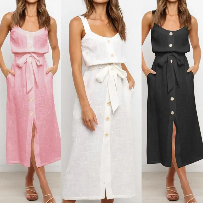 Split Bubble Crepe Strappy Dress